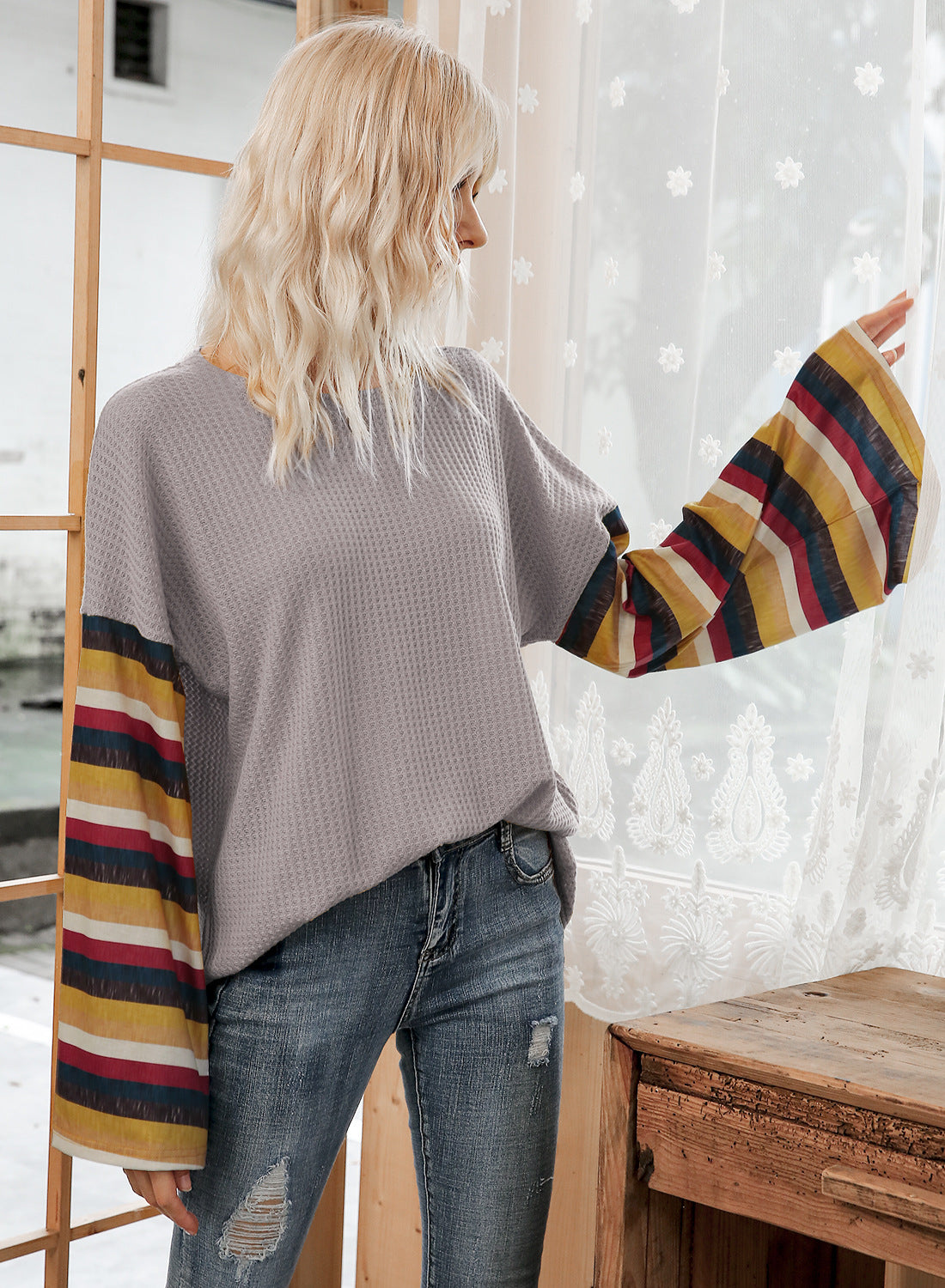 Hot Selling Stripe Flare Sleeve T-shirt