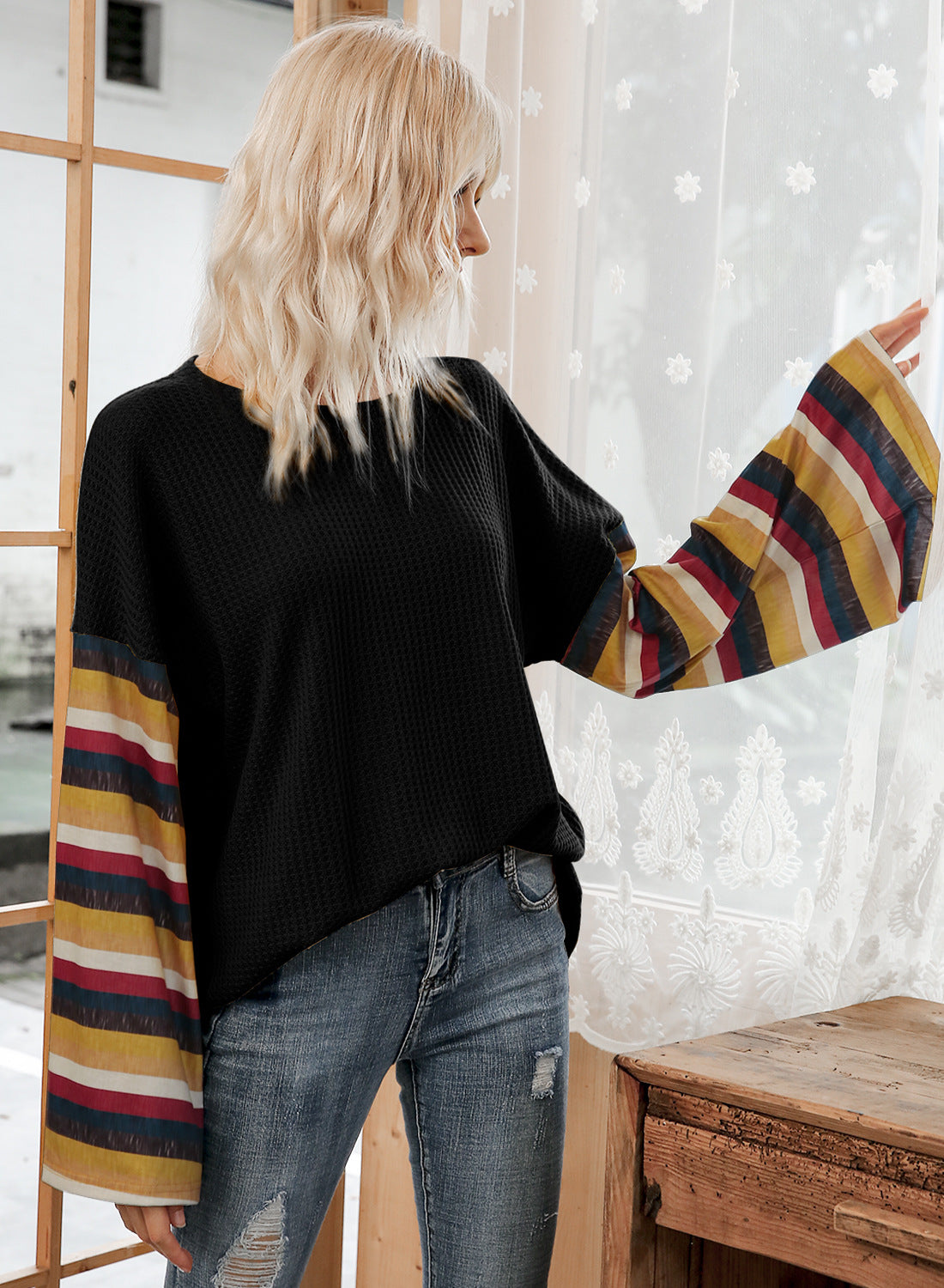 Hot Selling Stripe Flare Sleeve T-shirt