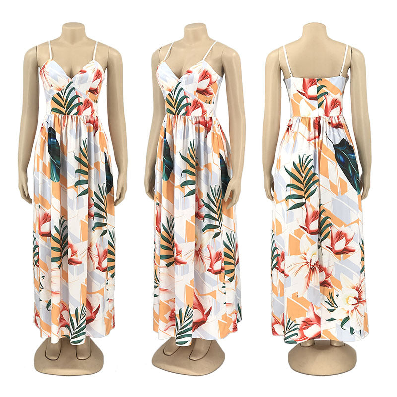 Hot Selling Fashion Strap Print Beach Dress