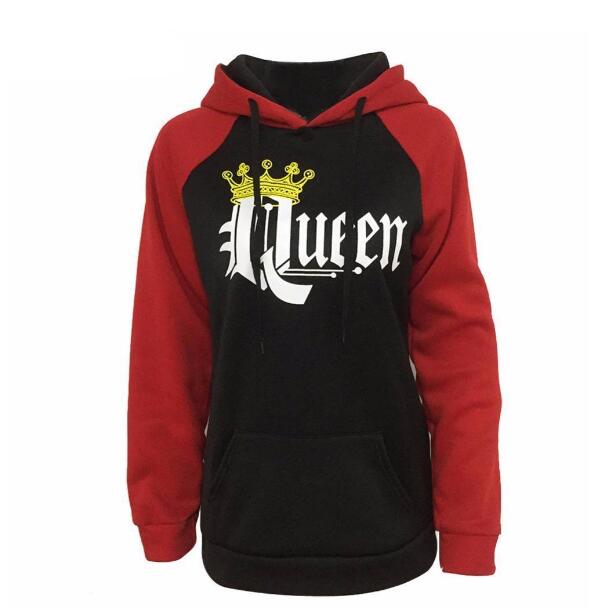 KING QUEEN King and Queen Crown Couple Color Block Sweatshirt