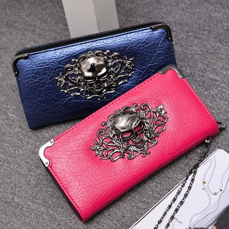 2021 Wallet Female Clutch Coin Purse Women PU Leather Wallet Long Zipper Closed Wallets Skull Flower Design Lady Purses