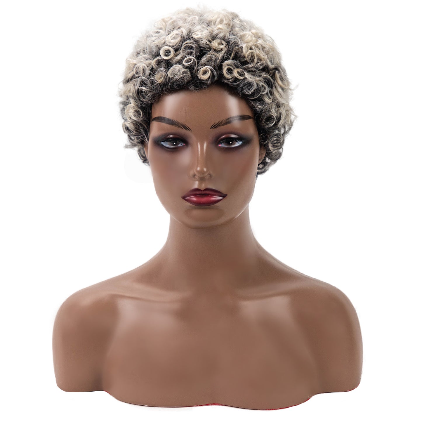 African Small Curly Wig Ladies Silver White Chemical Fiber Head