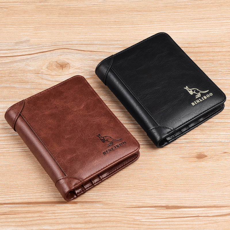 New Casual Short Mens Wallet Solid Color Stitching Anti-Theft Brush Wallet