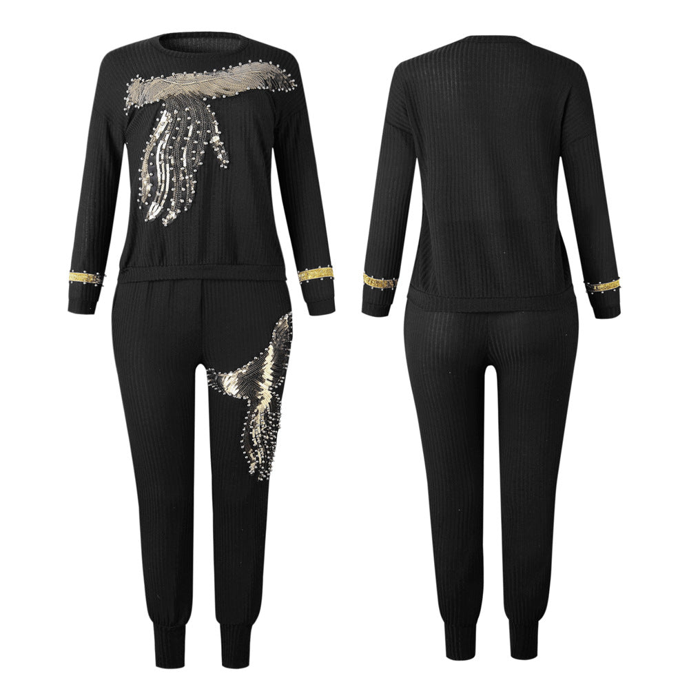 African Stretch Pitted Cotton Diamond Casual Pants Suit