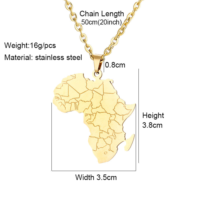 Fashion Titanium Steel Gold African Map Modeling Necklace