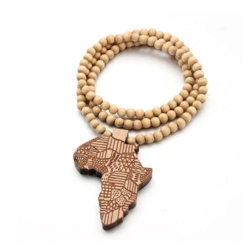 African Map Pendant Necklace With Wooden Beads