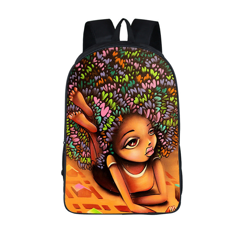 3D African Girl New Cartoon Print Backpack