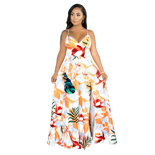 Hot Selling Fashion Strap Print Beach Dress