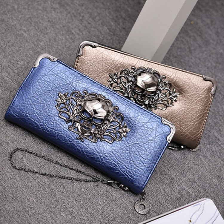 2021 Wallet Female Clutch Coin Purse Women PU Leather Wallet Long Zipper Closed Wallets Skull Flower Design Lady Purses