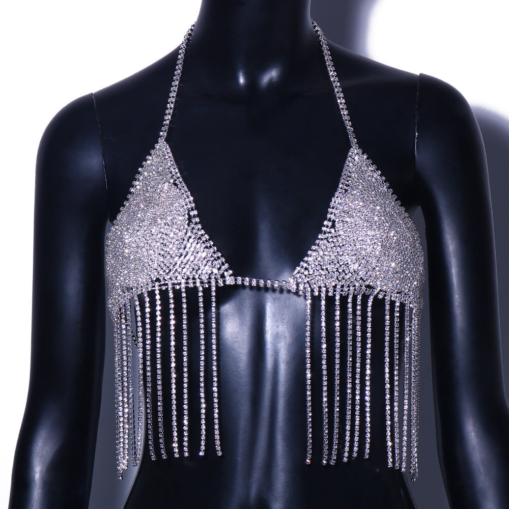 European And American Fashion Accessories Rhinestone Long Tassel Chest Chain