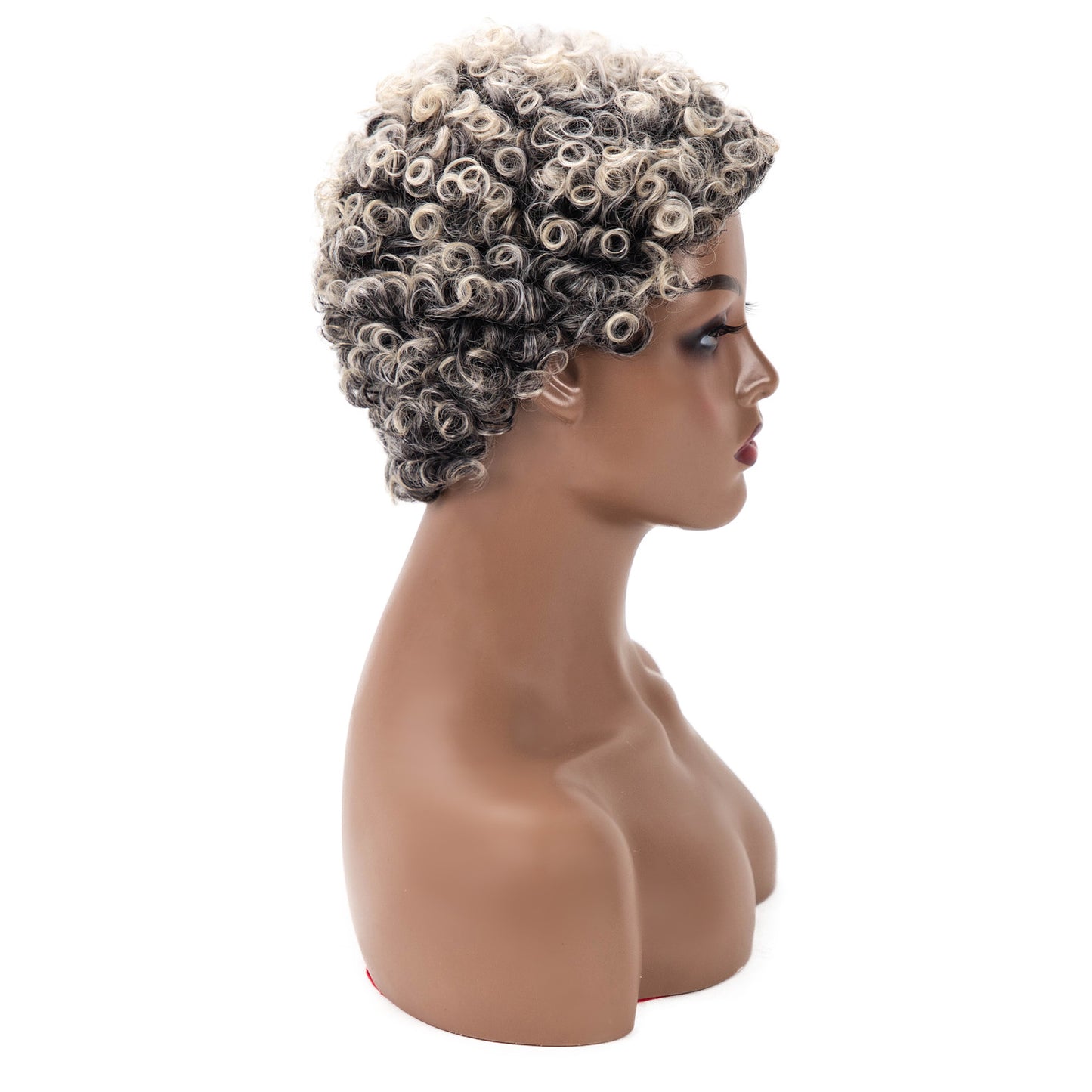 African Small Curly Wig Ladies Silver White Chemical Fiber Head