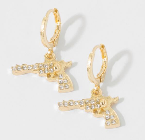 Diamond-Encrusted Pistol Pendant Earrings