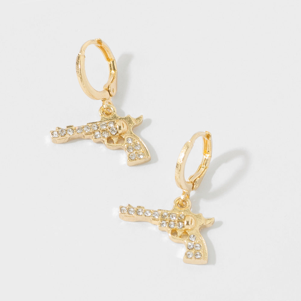 Diamond-Encrusted Pistol Pendant Earrings