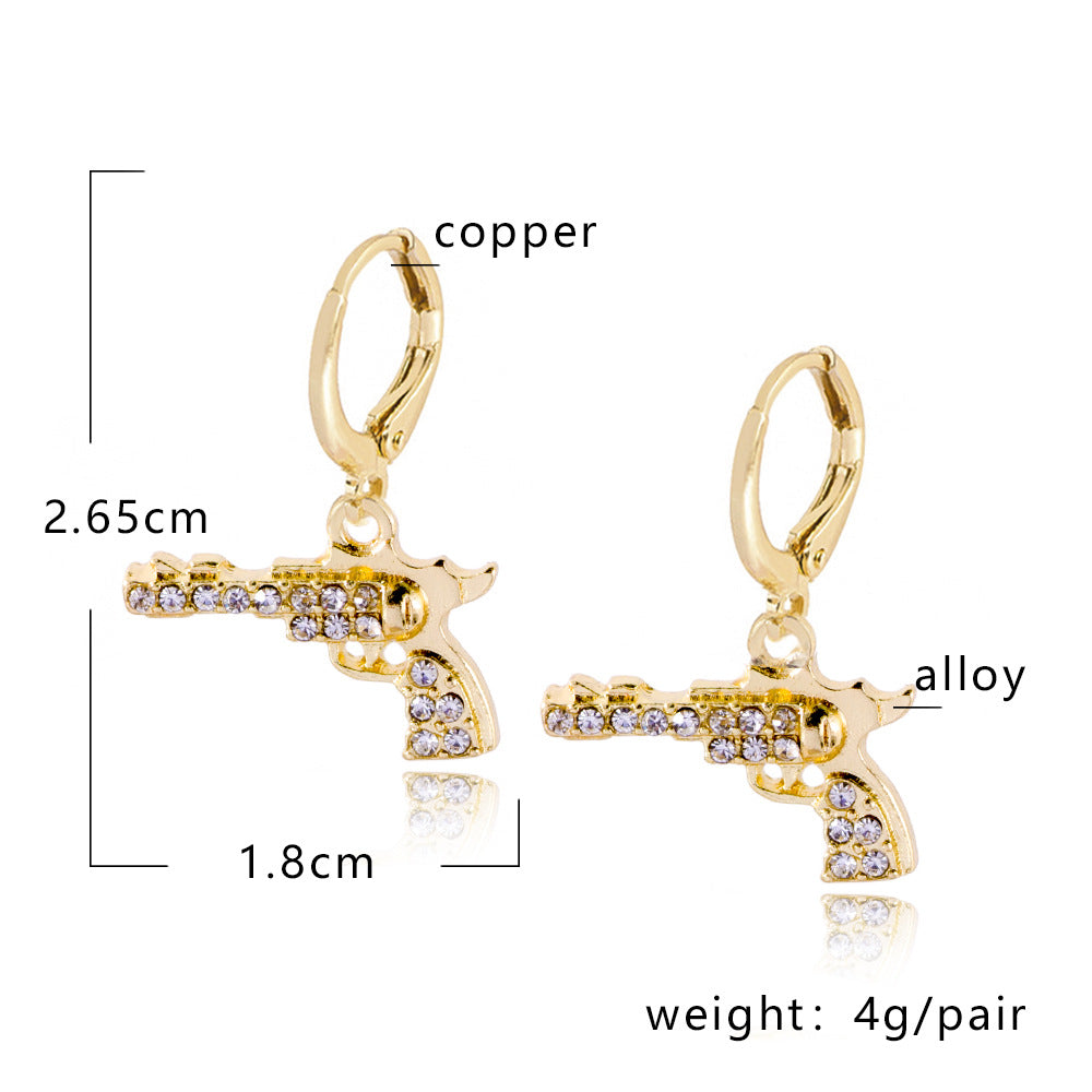 Diamond-Encrusted Pistol Pendant Earrings