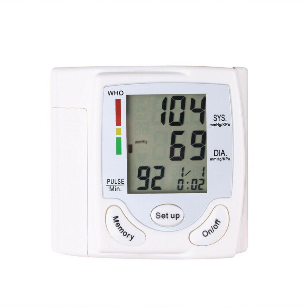 Digital LCD Wrist Blood Pressure Monitor Heart-Beat Rate Pulse Meter Measure