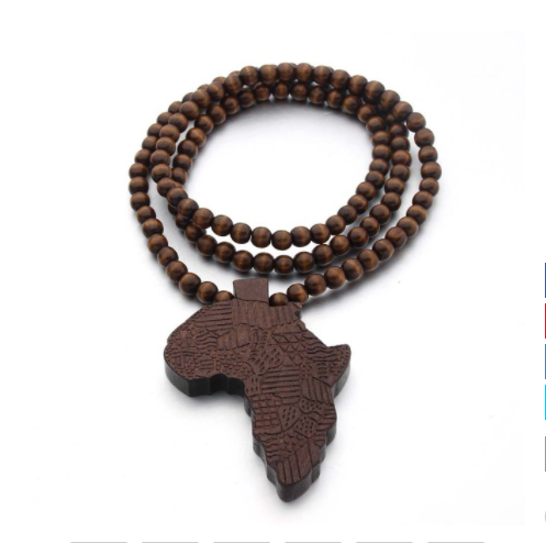 African Map Pendant Necklace With Wooden Beads