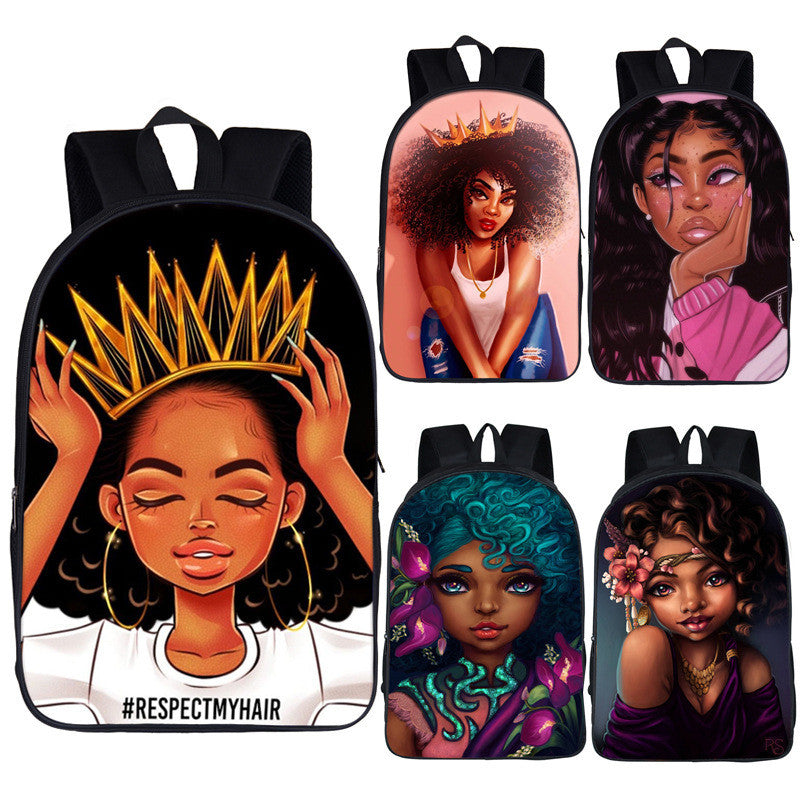 3D African Girl New Cartoon Print Backpack