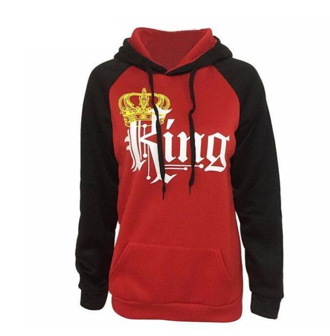 KING QUEEN King and Queen Crown Couple Color Block Sweatshirt