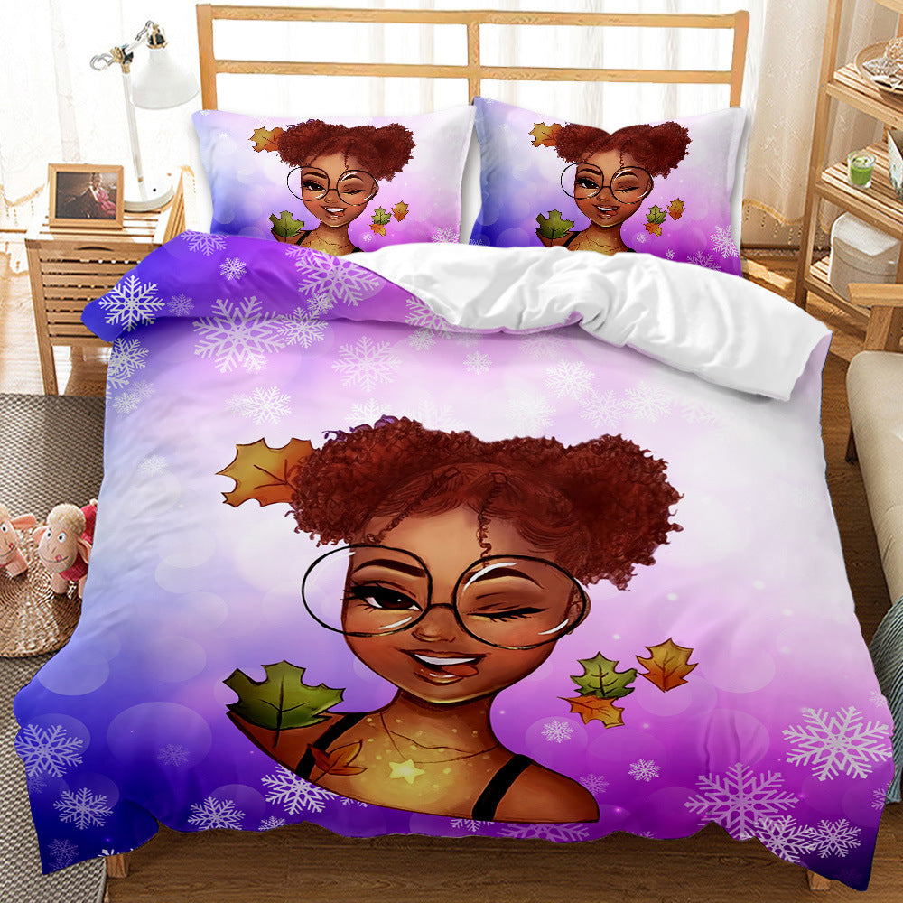 3D Printed Duvet Cover Four-piece Bedding Set For African Girls