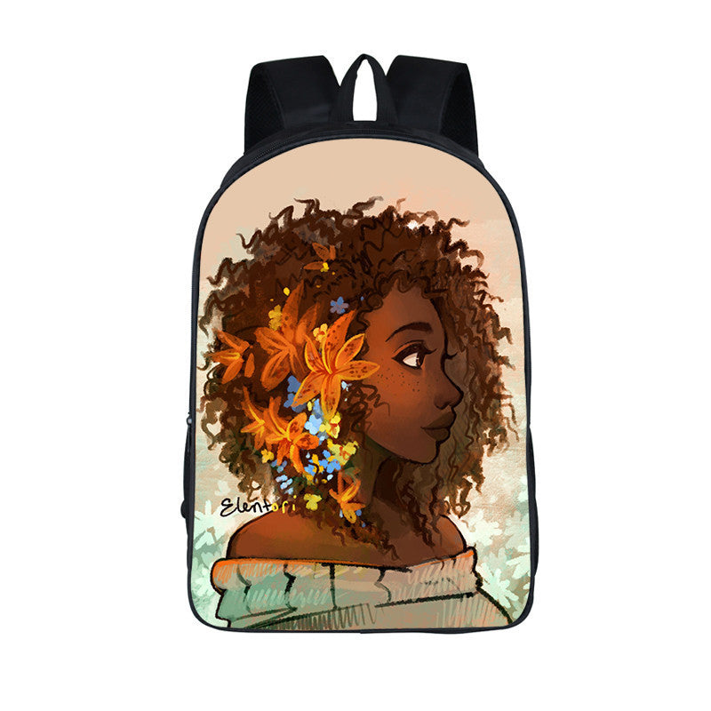 3D African Girl New Cartoon Print Backpack