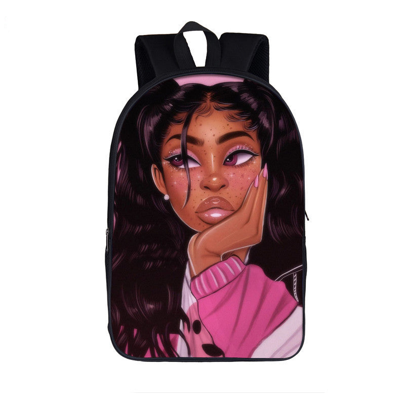 3D African Girl New Cartoon Print Backpack