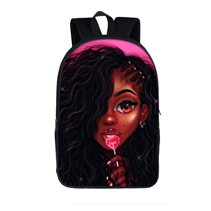 3D African Girl New Cartoon Print Backpack