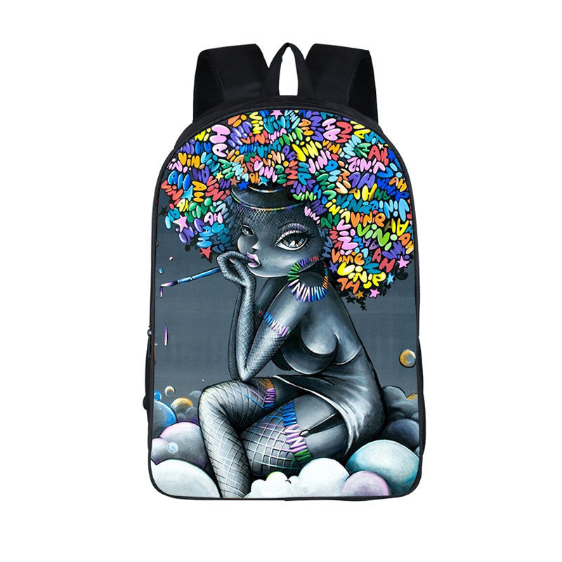 3D African Girl New Cartoon Print Backpack